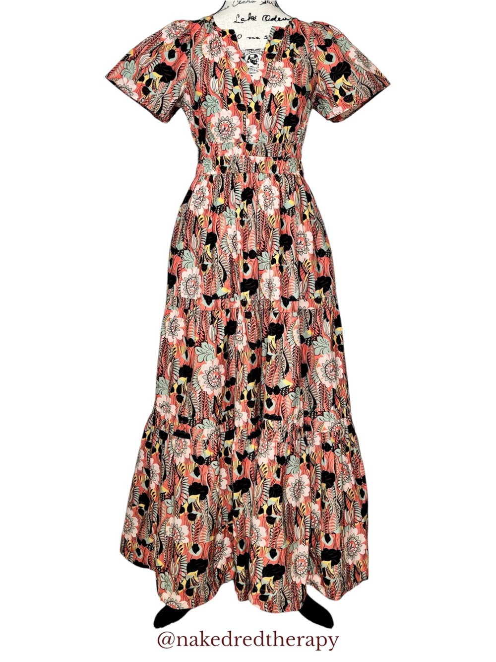 Maeve by Anthropologie Floral Print Tiered Maxi V-Neck A-Line Dress | Women XS